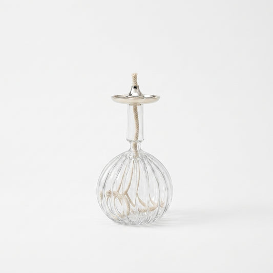 Ribbed Globe Glass Oil Lamp — Silver & Gold