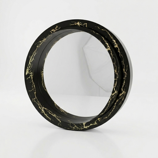 Black & Gold Marble Effect Round Wall Mirror