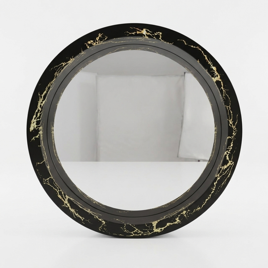 Black & Gold Marble Effect Round Wall Mirror
