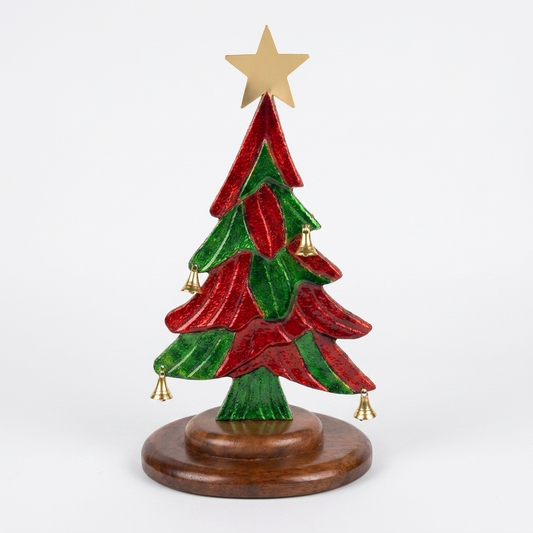 Handcrafted Christmas Tree Sculpture with Mango Wood Base