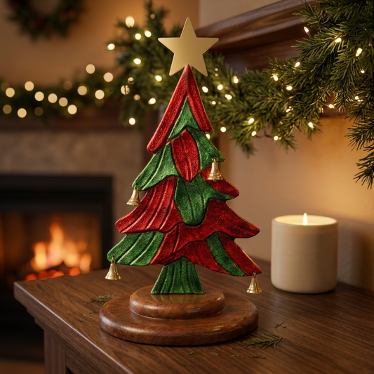 Handcrafted Christmas Tree Sculpture with Mango Wood Base
