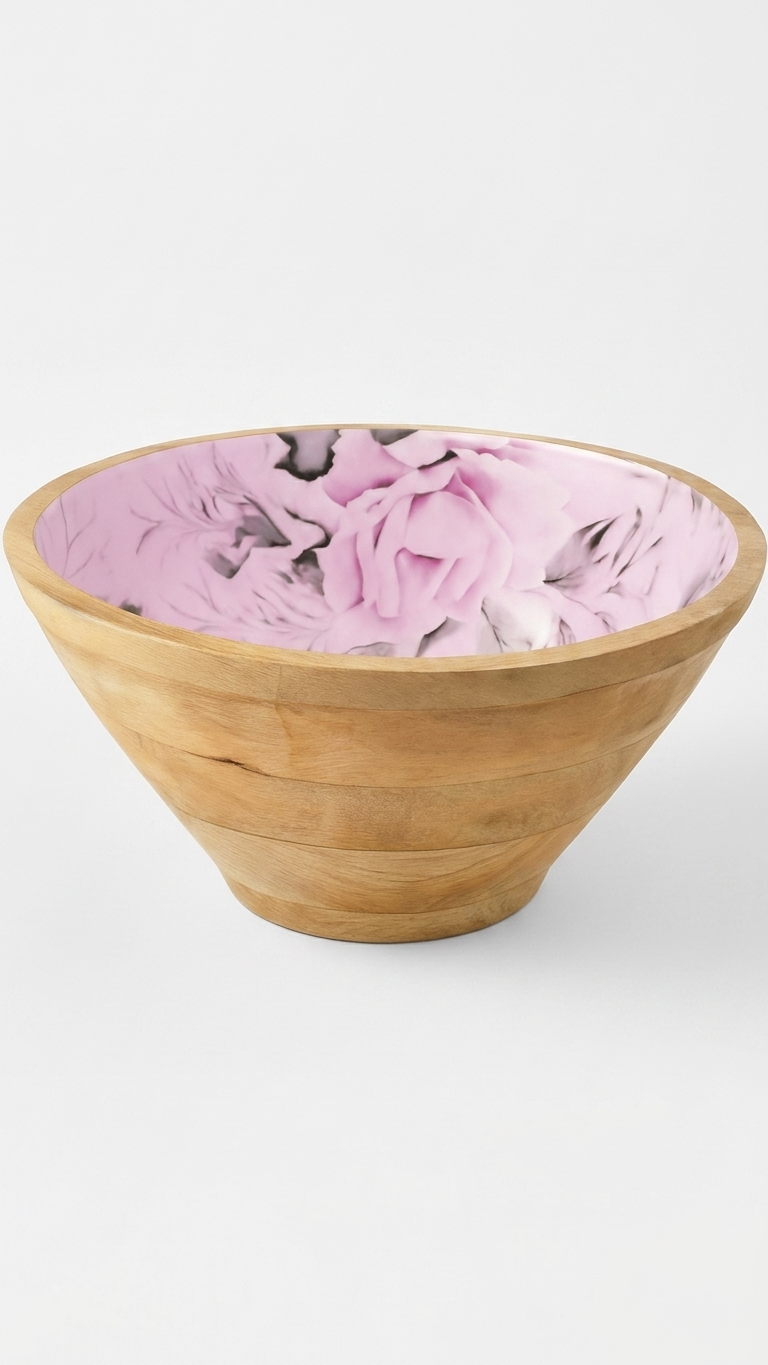 Handcrafted Wood & Floral Resin Art Bowl — Rose Blossom