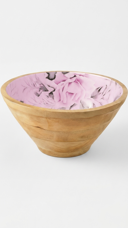 Handcrafted Wood & Floral Resin Art Bowl — Rose Blossom