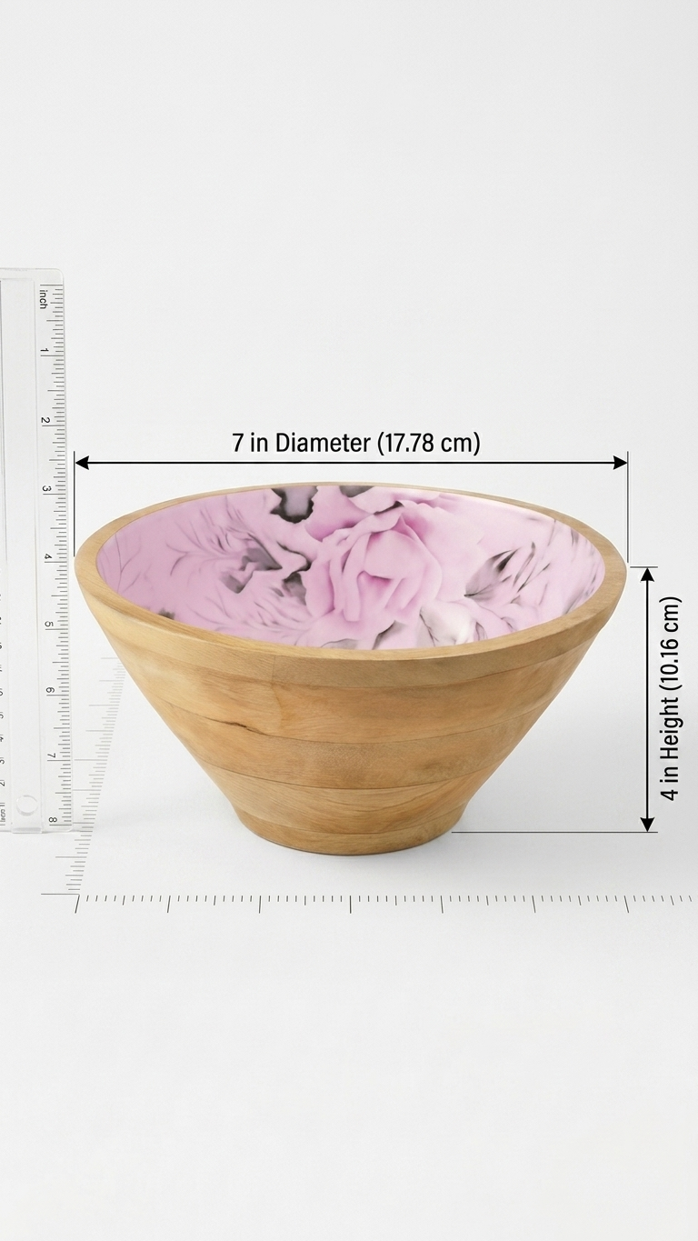 Handcrafted Wood & Floral Resin Art Bowl — Rose Blossom