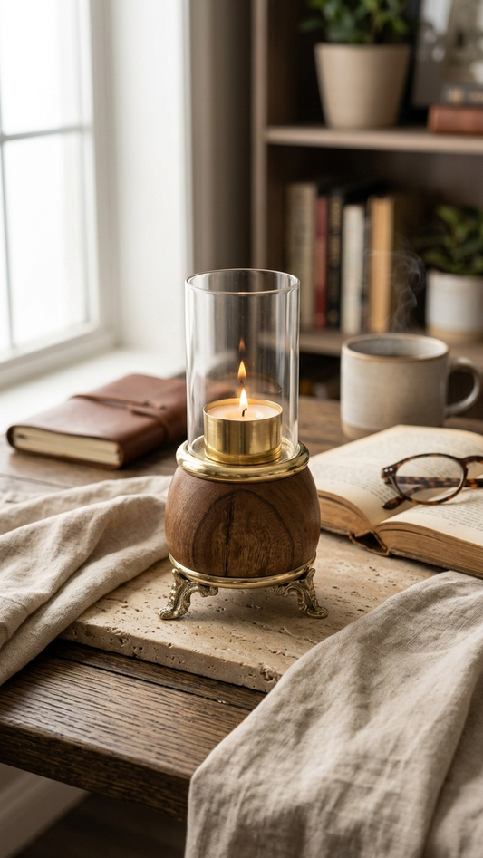 Handcrafted Brass Claw Hurricane Candle Holder with Glass