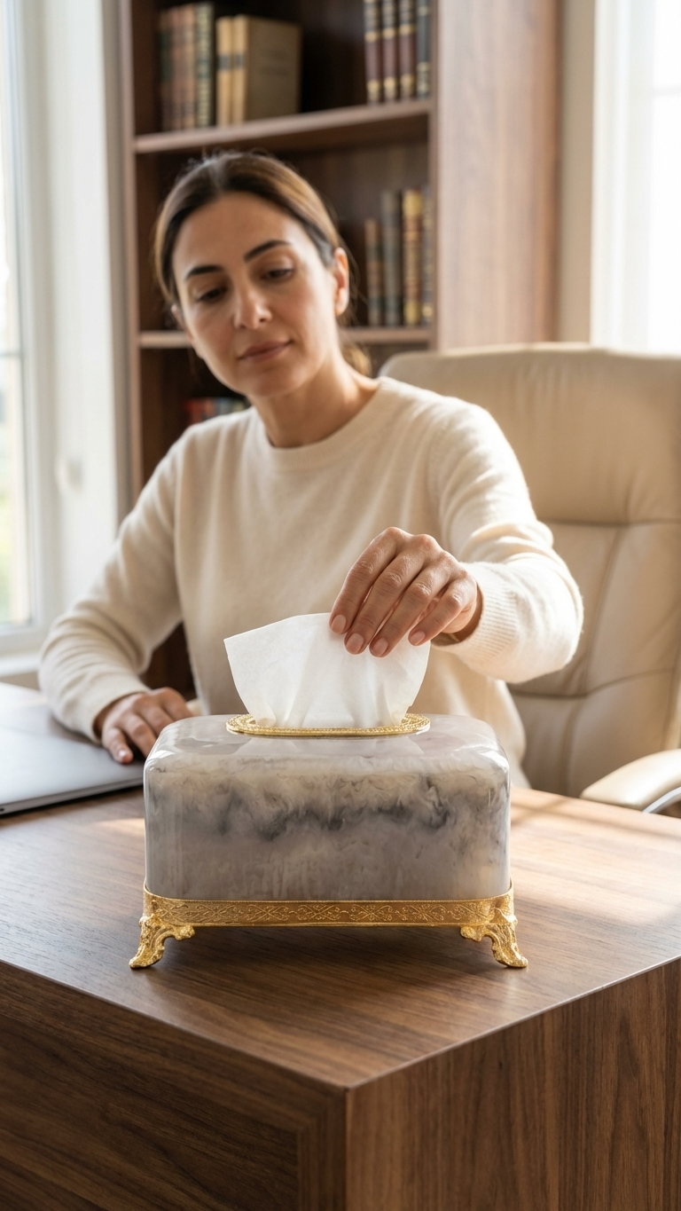 Marble Effect Resin Napkin Holder- Ornate Brass Claw Base