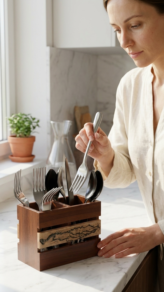 Lichtenberg Burn Mango Wood Cutlery & Kitchen Organiser